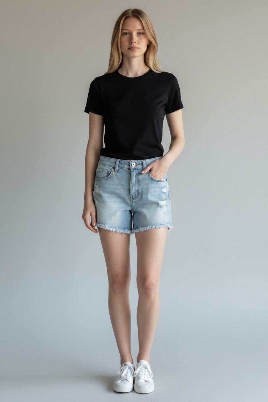 KanCan Women’s Distressed Denim Shorts Size S Light Wash High Rise Frayed Hem